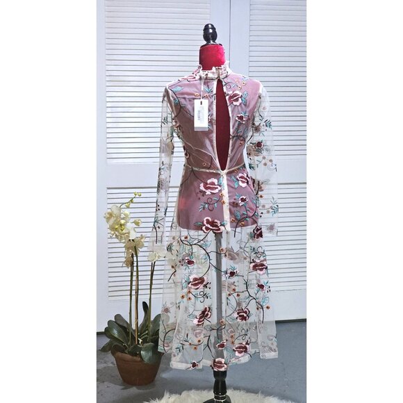 NWT Endless Rose Women's Embroidered Boho Sheer Overlay Midi Dress Sz Xs 2452 - Picture 5 of 16